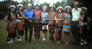 1970s photo of Canadians with Aboriginal Dancers